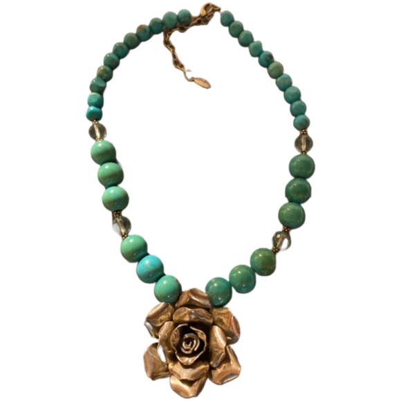 Sterling Silver Flower & Turquoise Beaded Necklace - Picture 3 of 9